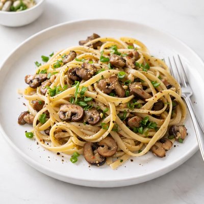 Image of Fettuccini with Garlic Green Onions Mushrooms