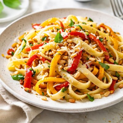 Image of Fettuccini with Sweet Peppers Pine Nuts