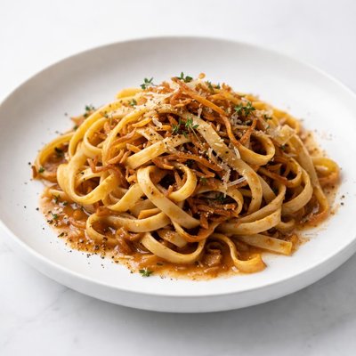 Image of Fettucini with French Onion Soup Sauce