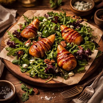 Image of Field Greens with Roasted Bacon Wrapped Pears