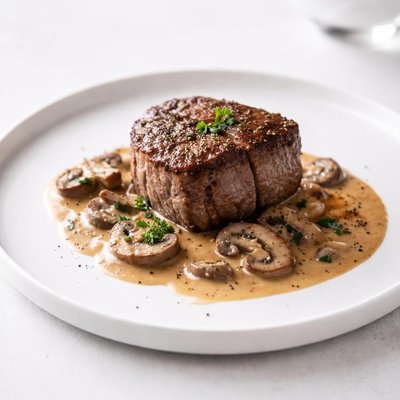 Image of Filet Mignon in Mushroom Brandy Cream Sauce