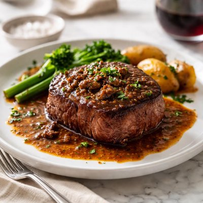Image of Filet Mignon with Madeira Pan Sauce with Mustard and Anchovies