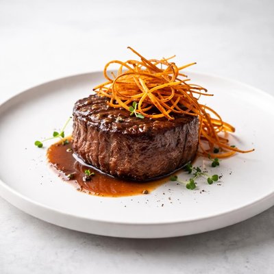 Image of Filet Mignon with Sweet Potato Shoestrings