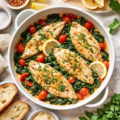 Image of Filet of Sole with Spinach Tomatoes