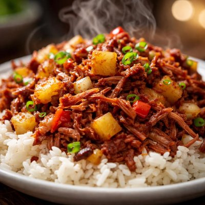 Image of Filipino Corned Beef Hash Over Rice