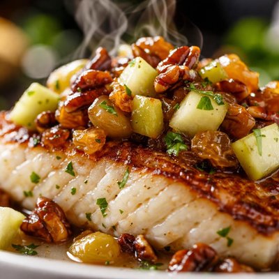 Image of Fillet of Fish with Green Apple Raisins and Pecans