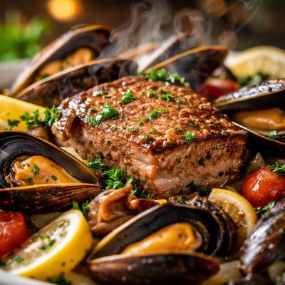 Image of Fillet of Pork with Mussels Lomo De Porco Com Amijoas