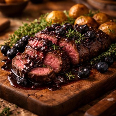 Image of Fillet of Venison with a Wild Thyme and Blueberry Sauce