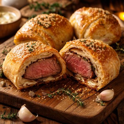 Image of Fillet Tenderloin Steaks in Cream Cheese Pastry Parcels Oamc