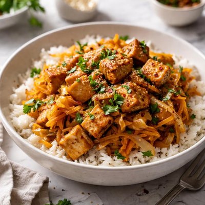 Image of Finnish Cabbage and Tofu Over Rice