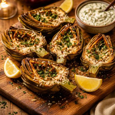 Image of Fire Roasted Artichokes with Herb Aioli