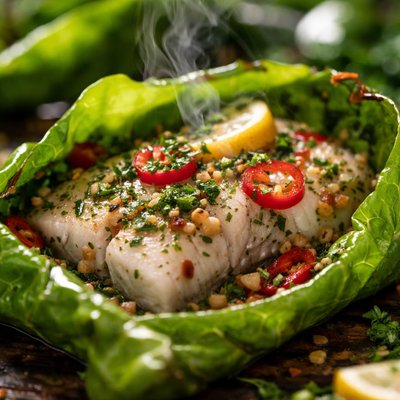 Image of Fish Baked in Lettuce Packets