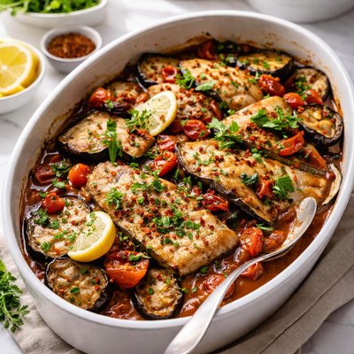 Image of Fish Eggplant Aubergine Casserole