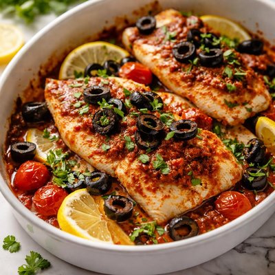 Image of Fish Fillets with Harissa and Black Olives Tunisia