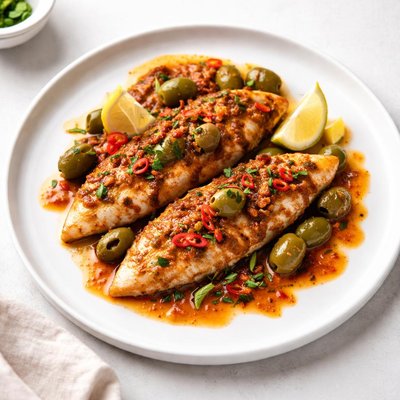 Image of Fish Fillets with Harissa and Olives