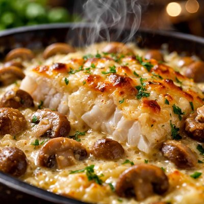 Image of Fish Gratin with Button Mushrooms