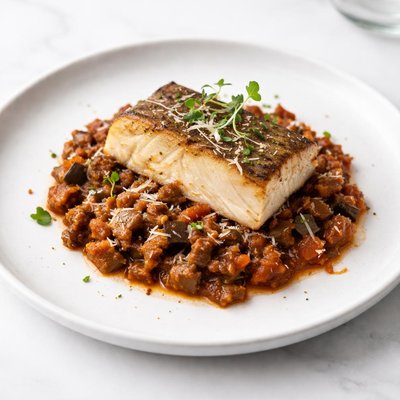 Image of Fish in Eggplant Bolognese Sauce