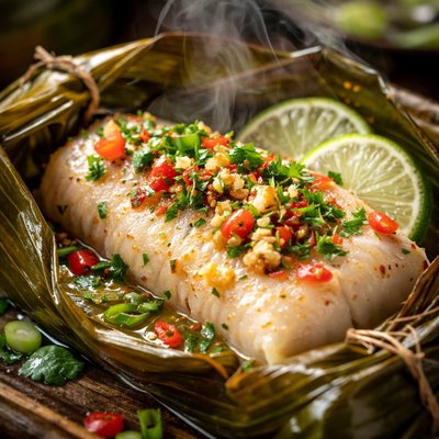 Image of Fish Poached in Banana Leaves