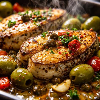 Image of Fish Steaks with Olives and Capers