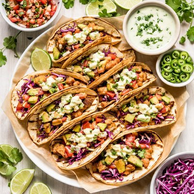 Image of Fish Tacos with Lime Cilantro Crema