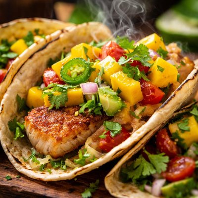 Image of Fish Tacos with Mango Avocado Salsa