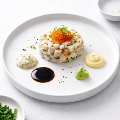 Image of Fish Tip Tartar Sauce Garlic Japanese Mayo Soy Sauce Wasabi