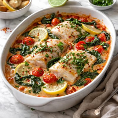 Image of Fish Tomato and Spinach Casserole