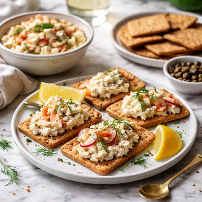 Image of Fish with Cheese and Crackers