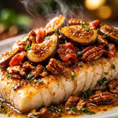 Image of Fish with Figs Bacon and Pecans