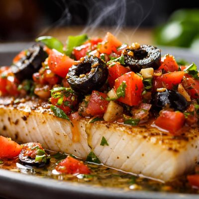 Image of Fish with Tomato and Black Olive Vinaigrette