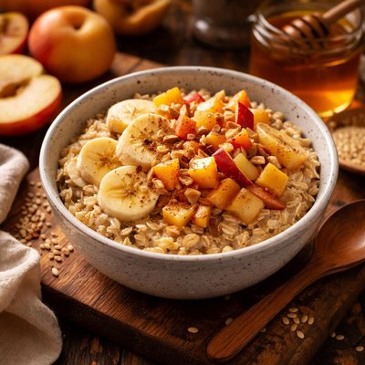 Image of Five Grain Cereal with Apricots Apples and Bananas