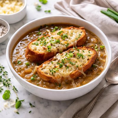 Image of Five Onion Soup with Scallion and Gruyere Croutons