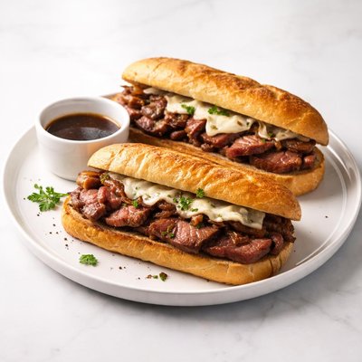 Image of Flank Steak Au Jus Sandwiches