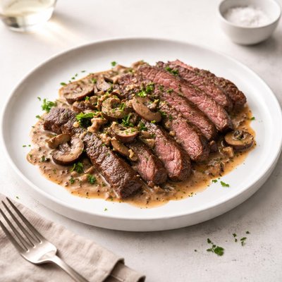Image of Flank Steak in Mushroom Wine Sauce