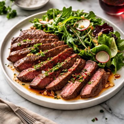 Image of Flank Steak W Red Wine Vinegar and Greens