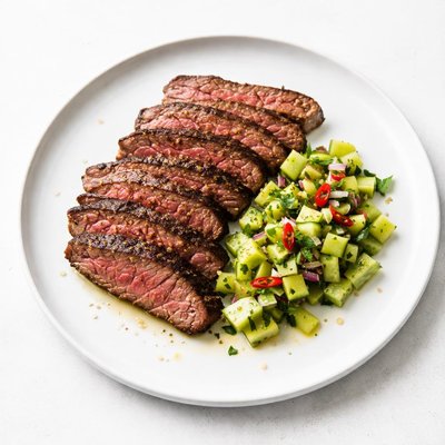 Image of Flank Steak with Cucumber Pepperoncini Relish
