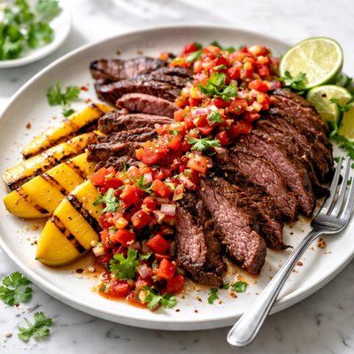 Image of Flank Steak with Grilled Mango and Watermelon Chutney