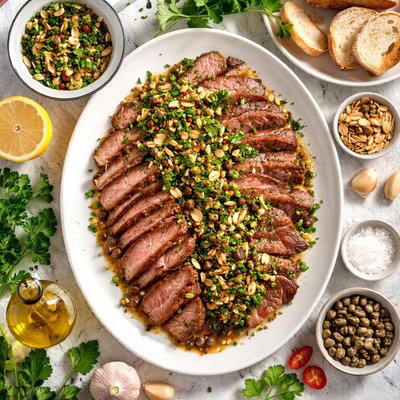 Image of Flank Steak with Toasted Almond Salsa Verde