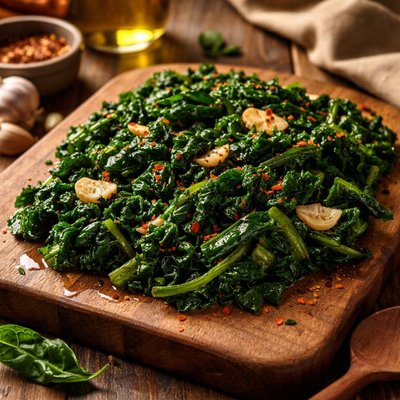 Image of Flash Cooked Greens with Garlic