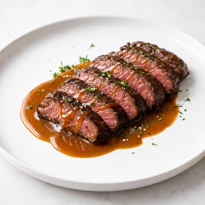 Image of Flat Iron Steak and Cognac Sauce