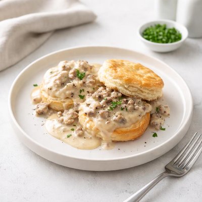 Image of Flavorful Sausage Gravy and Biscuits for a Cold Morning