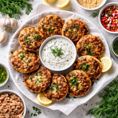 Image of Flavorful Tuna Patties with Dill Sauce