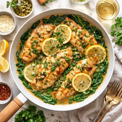 Image of Flounder Piccata with Spinach