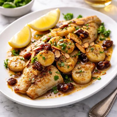 Image of Flounder with Bananas Almonds and Rum