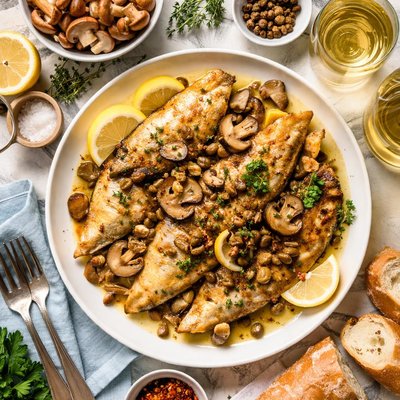 Image of Flounder with Mushrooms and Wine
