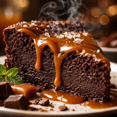Image of Flourless Chocolate Cake with Caramel Sauce