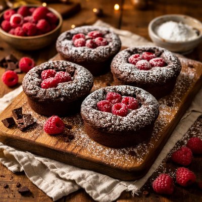 Image of Flourless Chocolate Raspberry Cakes