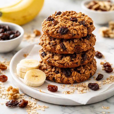 Image of Flourless No Added Sugar Oatmeal Banana Raisin Cookies