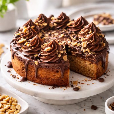 Image of Flourless Peanut Butter Cake with Chocolate Buttercream