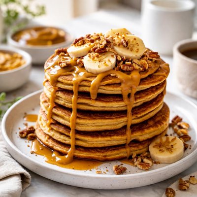 Image of Flourless Peanut Butter Pumpkin Butter Pancakes